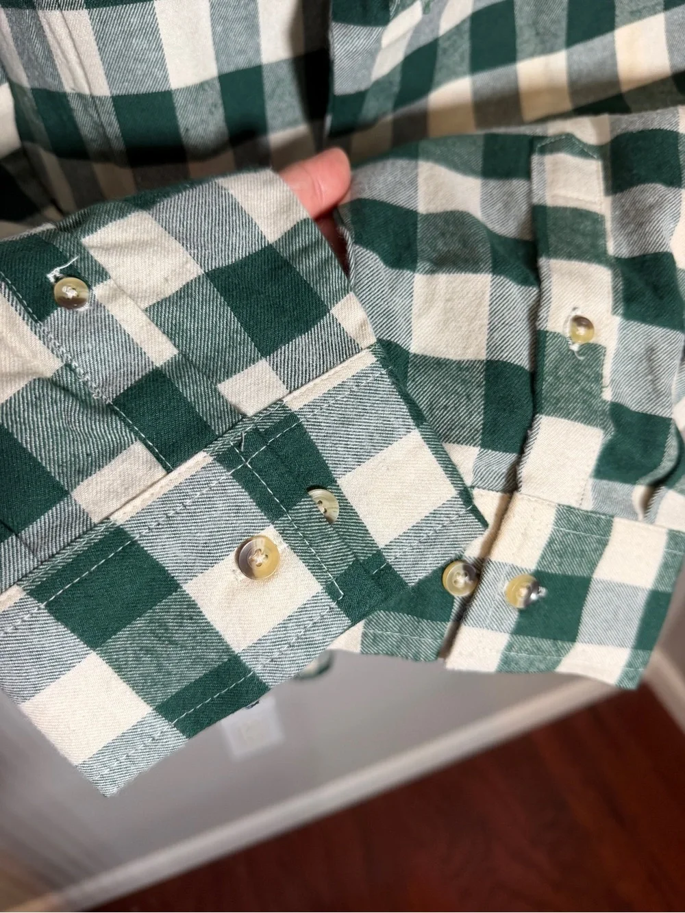 Infinity Apparel Green Cream Buffalo Plaid Flannel Shirt Button Up Shacket XL